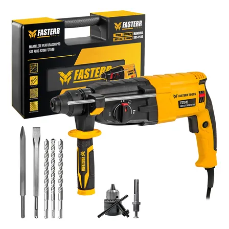 Martelete Perfurador Rompedor 820w Fasterr com Kit acessorios Cor Amarelo Frequência 50