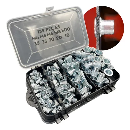 Jogo Porca Rebite Rosca Interna Maleta M4 M5 M6 M8 M10 Nf-e