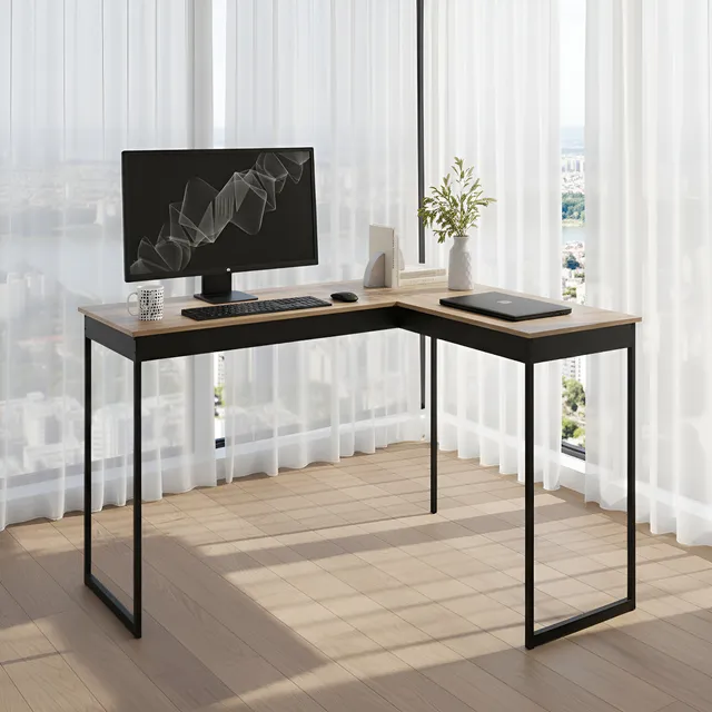 Mesa Em L De Canto Lamina Com Preto Escrivaninha Industrial Vintage Para Home Office E Escritório Design Nordico Mod: Pier2584 Sofa Sogude