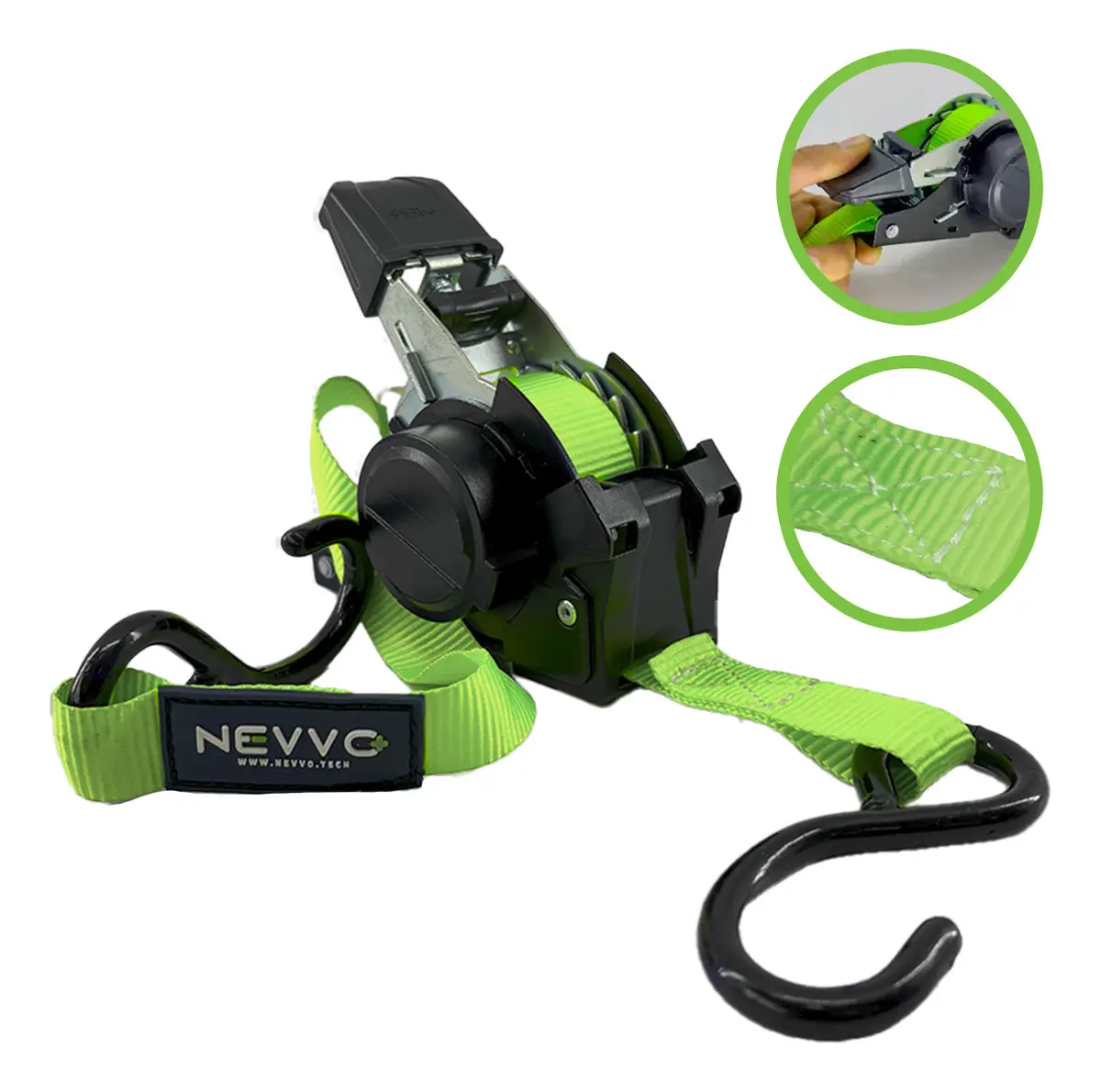 Cinta Para Carga Catraca Automatica Retrátil 680kg Nevvo Cor Verde