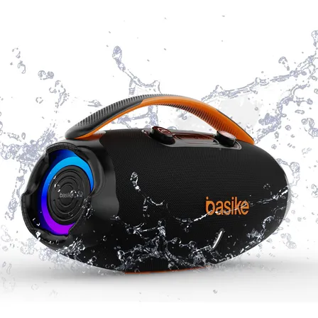 Basike Caixa Som 80w Caixa de som potente Alta Hifi, Ajuste Graves / Agudos botão, Bluetooth 5.3 Luzes Rgb, Com Bass Boost /Tws/função de rádio, Bateria 9000mah 8h, para praia, casa, exterior, viagens