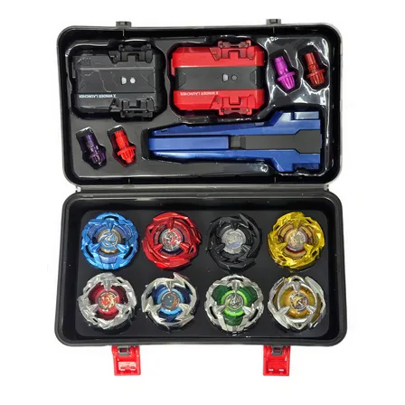 Kit Beyblade 8 Piões Metal Fusion 3 Lançadores com Maleta