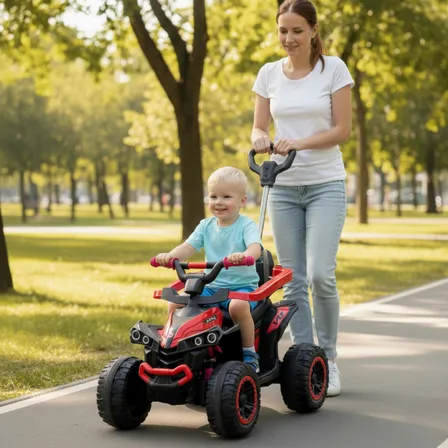 Quadriciclo Elétrico Infantil 6V Vermelho com Haste Direcionável e Marcha Ré