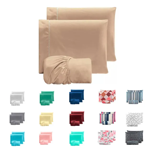 Jogo Lençol Casal 3pç 400 Fios Hipercal Conforto Macio Cor Bege Desenho do tecido Liso