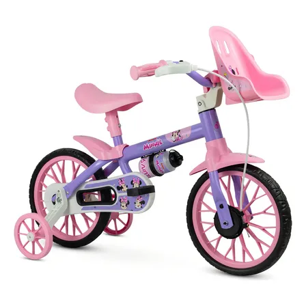 Bicicleta Infantil Nathor Aro 12 Minnie Rodinhas Rosa Claro