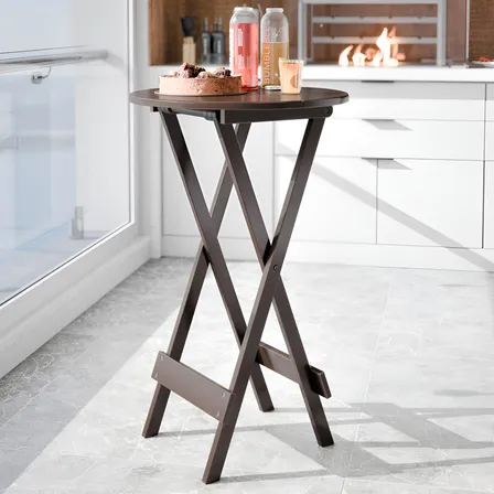 Mesa Bistrô Dobrável 55x99cm Madeira Maciça Tabaco - Mesa Alta Bar Gourmet para Cozinha, Varanda e Área de Lazer