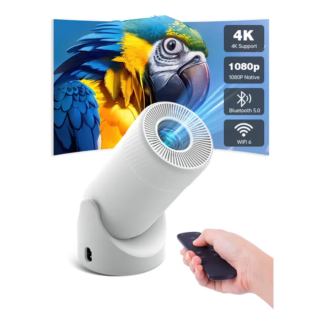 AOC Projetor Mini com Wi-Fi e Bluetooth, Projetor Portátil com suporte a Full HD 4K e ajuste de rotação de 180°, 8000 lúmens, 220 ANSI lúmens, correção automática de distorção trapezoidal