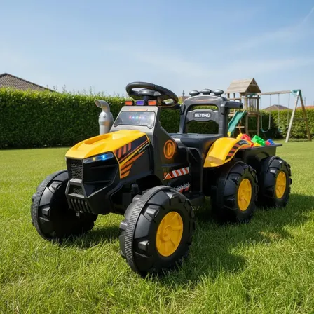 Trator Elétrico Infantil com Caçamba Escavadeira Brinquedo Conect Brinq Luzes, Som Recarregável para Crianças Diversão ao Ar Livre