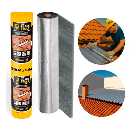Fita Asfáltica Autoadesiva Aluminizado Vedatudo 90cm X 10m Imperblock Aluminio Fvd90-tbt The Black Tools