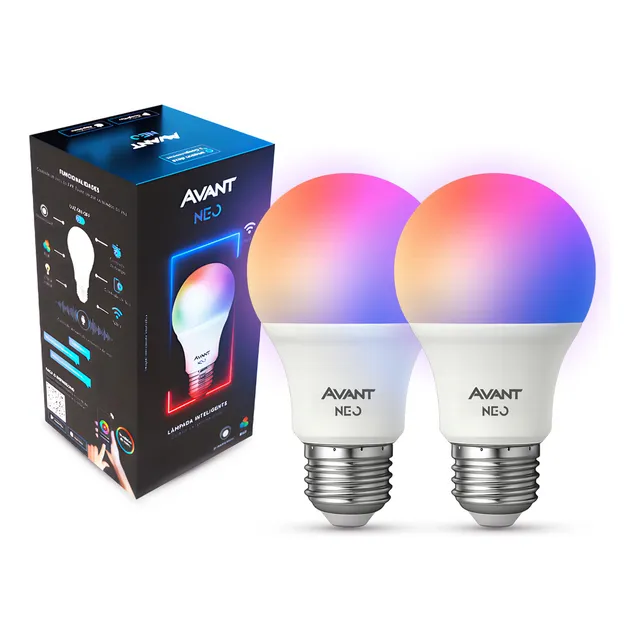 Kit 2 Lampadas Led Pera Smart Inteligente Wi Fi 2.4ghz Alexa Google 10w Rgb 2700k/6500k Branco Quente/neutro/frio E27 Cod: 290028177-2 Avant Neo