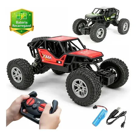 Carrinho Controle Remoto Jipe Carro Grande Off Road Com Bateria Recarregável Amortecedores Big Foot Estilo 4x4 Atacarejo Kids