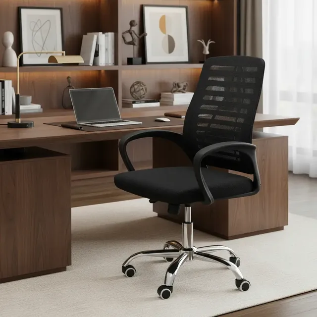 Cadeira Escritório Ergonômica Giratória Preta Perfil Casa Altura Ajustável Mesh