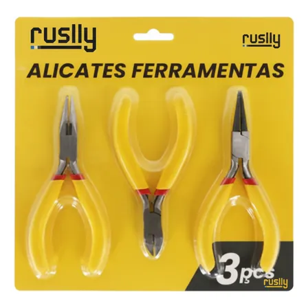Kit 3 Alicates Ruslly Aço Carbono Bico Chato 11,5cm Com Cabo Antiderrapante