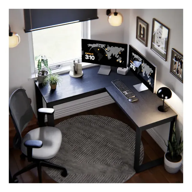Escrivaninha De Canto Berlim Em L Mesa Para Computador Home Office Gamer Estudo Trabalho MDF MDP Preta Moderna Tampo Amplo Para Quarto Escritório Setup Completo Funcional