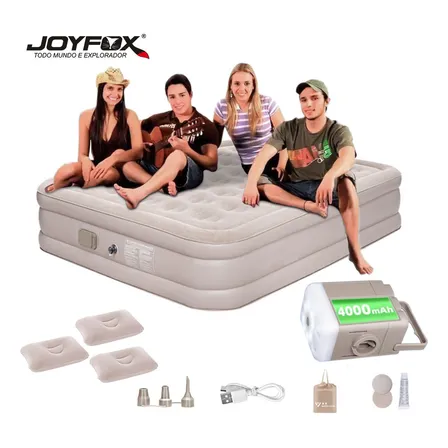 Colchão Inflável King Joyfox com Bomba Elétrica Removível e USB 206x187x46cm