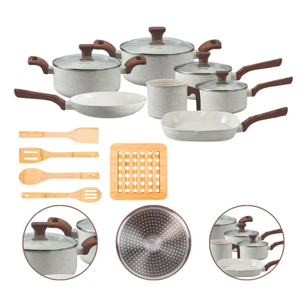 Jogo De Panelas Indução Mimo Cerâmica 12 Peças Mármol Cor Marmol