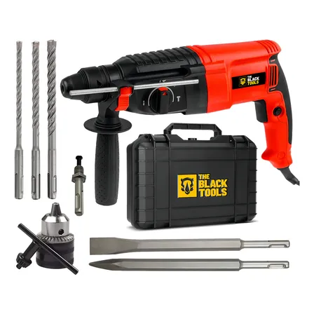Martelete Perfurador Rompedor Professional 26mm 900w Sds Plus 3j Com Maleta E Acessorios Trm-4000 The Black Tools