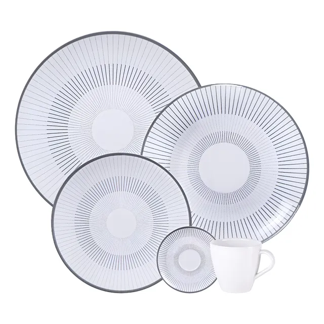 Aparelho De Jantar Tramontina Griz Porcelana Decorada 20 Peças