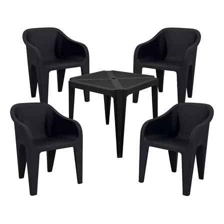Kit Mesa Quadrada Polipropileno Jr Plasticos 4 Cadeiras Pretas