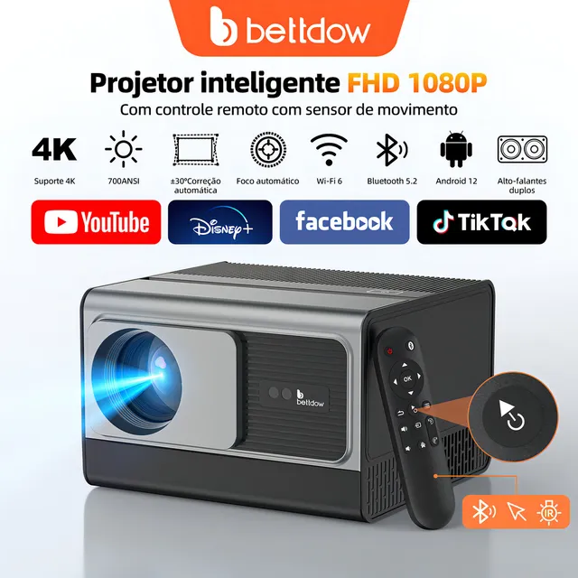 Projetor Portátil Bettdow 22000lm 1080p 4k Android 12 Wifi Bluetooth Cinza-escuro 127/220v