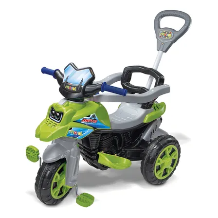 Triciclo Moto Trail De Passeio Infantil Verde Empurrador Verde
