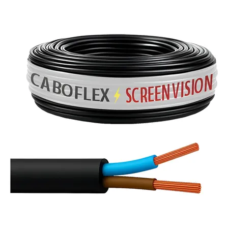 Fio Cabo Pp 1,5mm Flexivel 2x1,5mm 2 Vias Rolo 100 Metros Para Extensão Cor Preto Marca Screen Vision