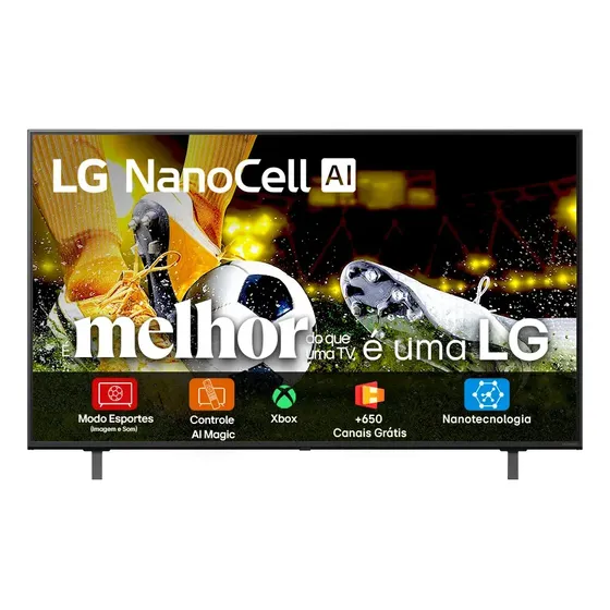 Smart TV LG NanoCell AI 4K NANO80 75 polegadas Cores Puras Processador α7 AI Ger 8 webOS 25