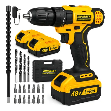 Parafusadeira Furadeira 48V Profissional Sem Fio Com 2 Baterias Recarregáveis Maleta 10mm Reversível Kit Brocas Soquetes Carregador340w 1550 Rpm Cor Amarelo Bivolt