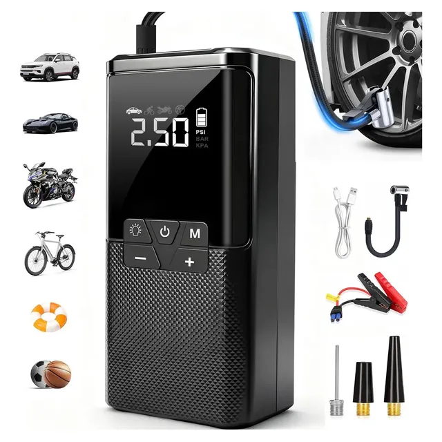 Auxiliar de Partida de Bateria Portátil 15000mAh com Compressor de Ar e Lanterna para Carro