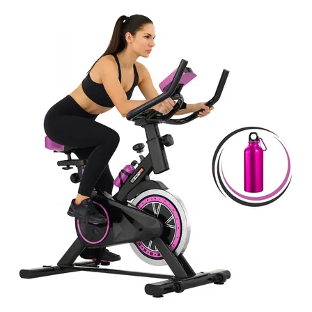 Bicicleta Ergométrica Fitness Para Cardio E Musculação 6kg Inercia Com Base Cor Preto E Rosa Marca Sevenfit