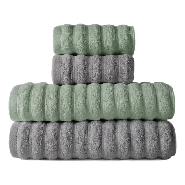 Jogo 04 Toalhas Algodão 450g/m² Alta Absorção Casa Dona Cor Cinza E Verde Lisa