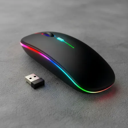 Mouse Sem Fio Recarregável Led Rgb Usb Silencioso Ergonômico Portátil Compatível Com Notebooks E Computadores