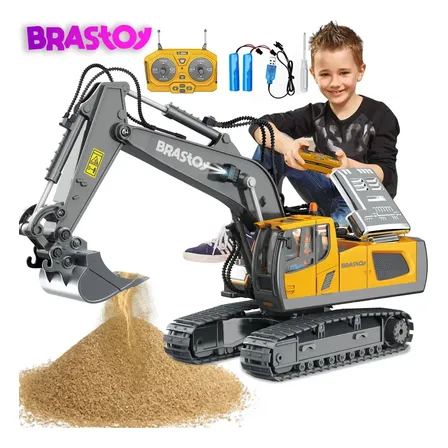 Brastoy Escavadeira De Controle Remoto Cor Amarelo Personagem Realista Escala 1:20