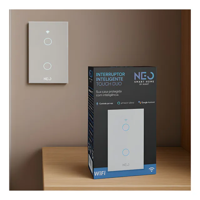Interruptor Inteligente Smart Wi-fi 2.4 GHz Alexa google 2 Botões 4x2 Bivolt Branco Cod: 291990374 Neo Avant