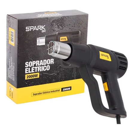Soprador Térmico Profissional Spark Br 2000w Para Envelopamento 2 Estágios 600° Graus Ar Quente Preto