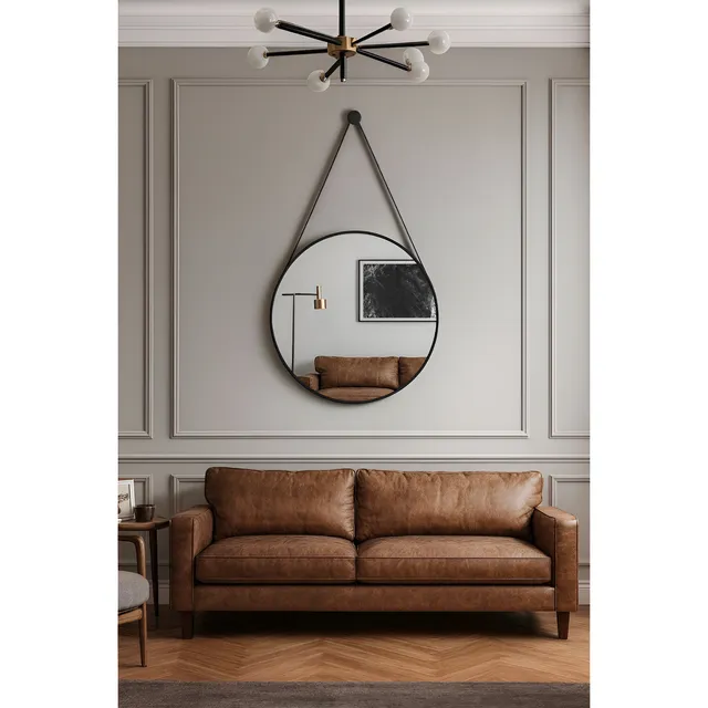 Espelho Redondo Decorativo Adnet Escandinavo 60cm + Suporte Preto