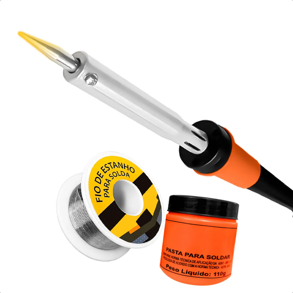 Ferro Para Soldagem 100w Lápis Profissional Elétrico + Fio Estanho Carretel 30g + Pasta Para Solda 110g