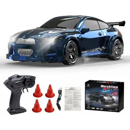 Mini Carro de Controle Remoto JCMO RC Drift 4WD 1:64 Azul-Marinho Carregamento Tipo C