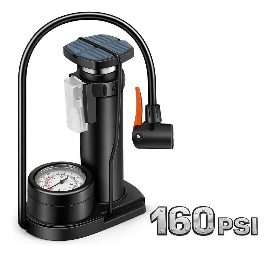 Bomba De Encher Pneus Bicicleta Carro Moto Bola Colchão Manual Portátil 160psi Preto Bomba de ar de Pedal