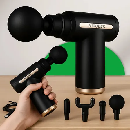 Massageador Pistola Elétrica Profissional Muscular Portátil Aparelho Fisioterapia Corporal, 6 Velocidades 4 Cabeças De Massagem - Micgeek