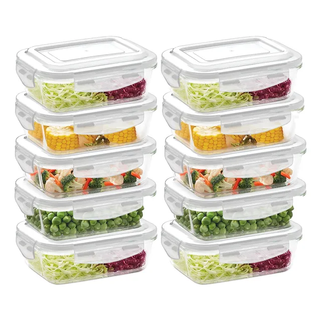 Conjunto Kit 10 Marmitas Potes Hermetico 640ml Com 4 Travas Vidro Vedação De Silicone Refratário Jogo Fit Top Vai Ao Forno Bravli