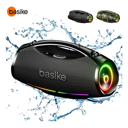 Caixa de Som Portátil Basike Boombox 200W Bluetooth, com Luzes RGB e à Prova d'Água