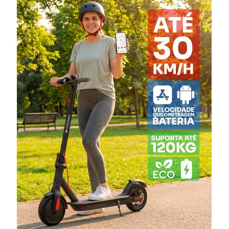 Patinete Elétrico Scooter 350w Com Autonomia De 30km Até 120kg Luz Led Velocidade Máxima 25km/h Com Aplicativo Passeio Ou Trabalho Dobrável E Versátil Bivolt Preto - Good Vision