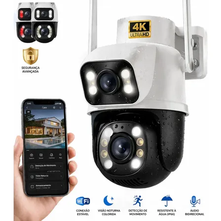 Câmera De Segurança 2 Lentes Wifi Full Hd Externa Prova D'água Ip66 Woosh Lente Dupla Visão Noturna Sensor Movimento Branco-preto
