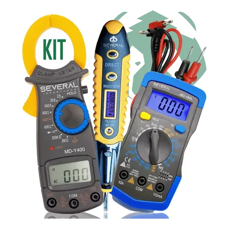Kit Multimetro Digital Com Display LCD, Alicate Amperimetro Medidor Digital + Caneta De Tensão Several