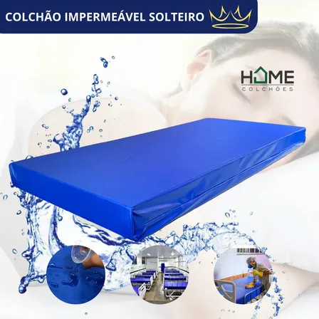 Colchão Impermeável Hospitalar Solteiro Antialérgico Napa Premium Alojamento Chácaras Pousadas Resistente Lavável Bagum Geriátrico Pós Cirúrgico Azul Preto Costura Reforçada Home Colchões