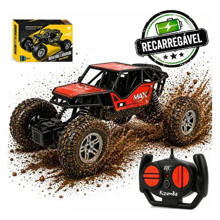Carrinho Controle Remoto Rally Jipe Max Carro Grande Bateria Recarregavel Off Road Com Amortecedores 4x4 Brinquedo Kizumba Sortido