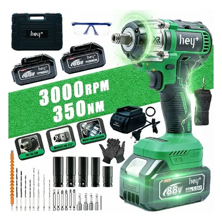 Parafusadeira Furadeira Chave de Impacto Bateria Heyplus 350Nm 2 Baterias 5000mAh Brushless Kit Completo Maleta