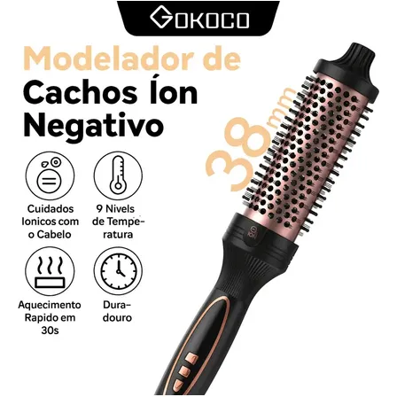 Escova Modeladora De Ions Negativosde 38mm/9 Ajustes De Temperatura,liso Oucacheado,secagem Rápida,tecnologia Deaquecimento Ptc/ntc Tecnologia,cuidado Capilar Com Íons Negativos,cachos Duradouros