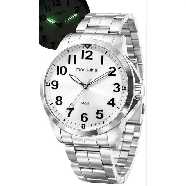 Relógio Mondaine Masculino De Pulso Analógico Quartzo Prata Fundo Cinza Social Prova D'água 50 Metros